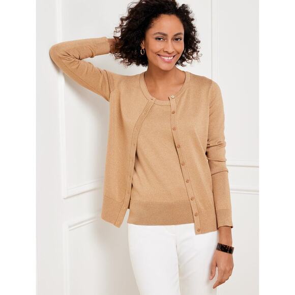 Talbots Sweaters - Talbots Women's Brown Metallic Charming Crew Neck Cardigan Sweater Size XL
